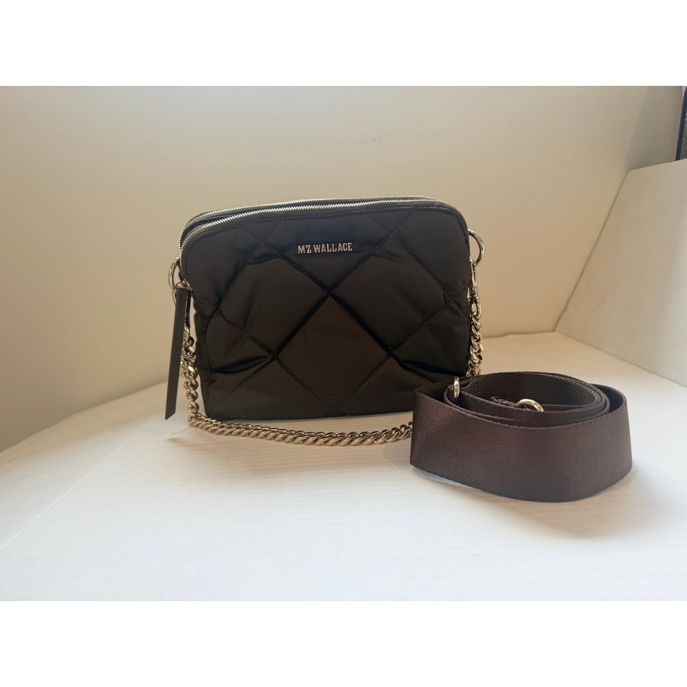 MZ Wallace Crosby Crossbody Bag Espresso Brown Quilted Nylon Gold Hardware